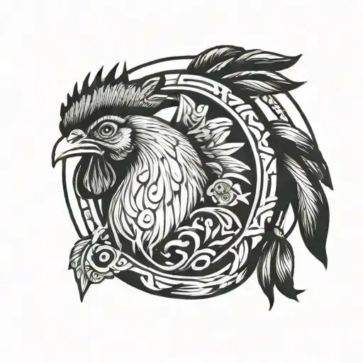 horse shoe and rooster head tattoo tattoo design idea