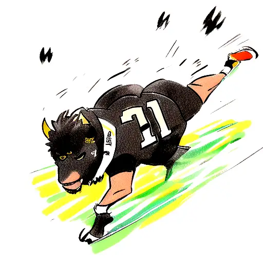 A fierce buffalo with the number 17 (Josh Allen's jersey number) charging across a football field tattoo design idea