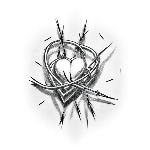 Barbed wire forming a heart shape with the word 'streetwear' inside tattoo design idea