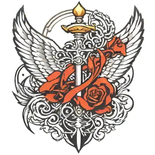 Wings with Caduceus and vector scale on the triton spear  tattoo design idea