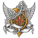 Wings with Caduceus and vector scale on the triton spear  tattoo design idea
