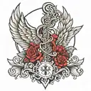 Wings with Caduceus and vector scale on the triton spear  tattoo design idea