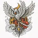 Wings with Caduceus and vector scale on the triton spear  tattoo design idea