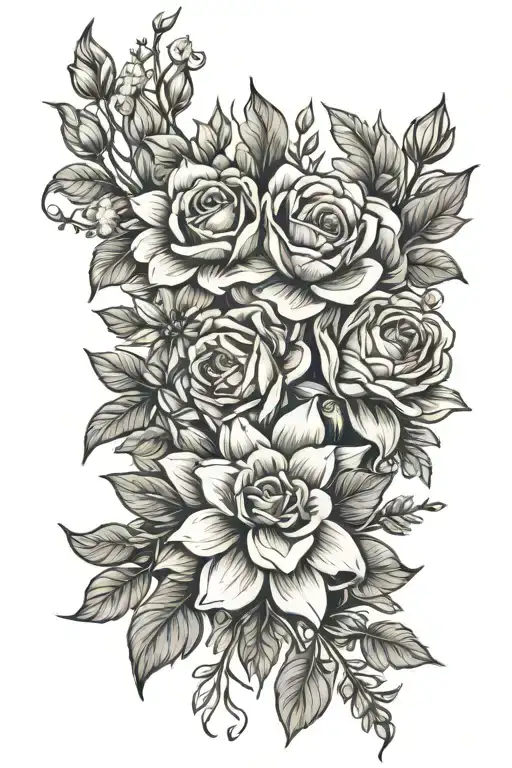 birthday month flower bouquet- January, February, June, July tattoo design idea