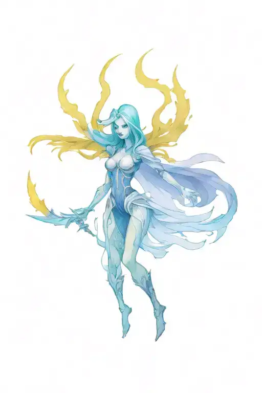 Sylvanas banshee resurrecting 2 undead in carbot animation style tattoo design idea