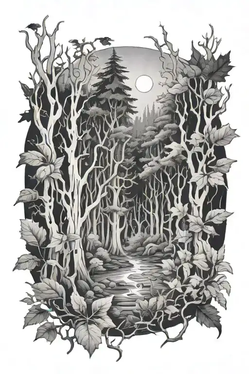 creepy forest with 999 juice wrld tattoo design idea