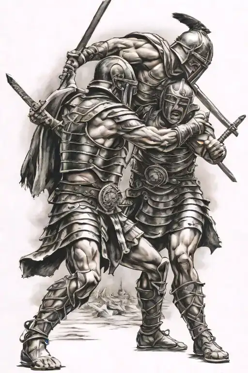 gladiator fighting tattoo design idea