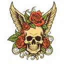 wings and roses with a simple skull tattoo design idea