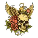 wings and roses with a simple skull tattoo design idea