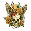 wings and roses with a simple skull tattoo design idea