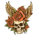 wings and roses with a simple skull tattoo design idea