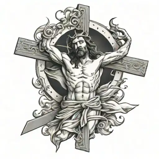 Christ showing the cross to the devil tattoo design idea