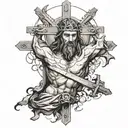 Christ showing the cross to the devil tattoo design idea