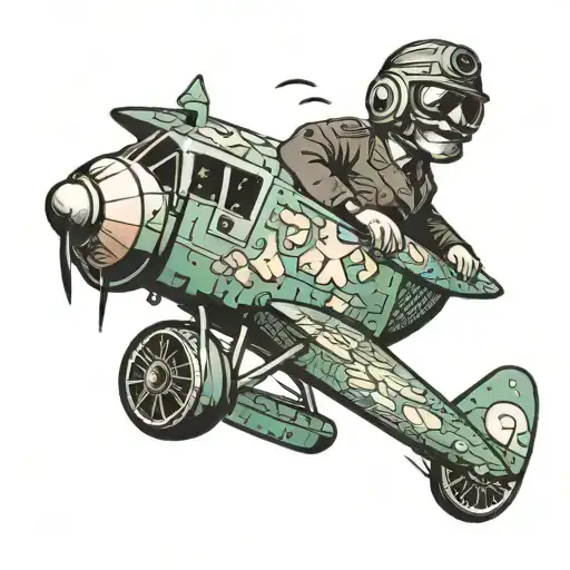 A pilot flying a plane made of monopoly money tattoo design idea
