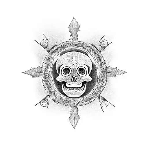 Skeletons in a round dance tattoo design idea