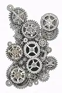 mechanical gears and circuitry patterns integrated tattoo design idea