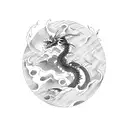 A blackwork Japanese dragon swimming through a sea of waves tattoo design idea