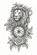 roses lion clock tattoo design idea