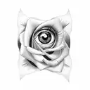 eye female, clock and rose tattoo design idea