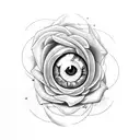 eye female, clock and rose tattoo design idea