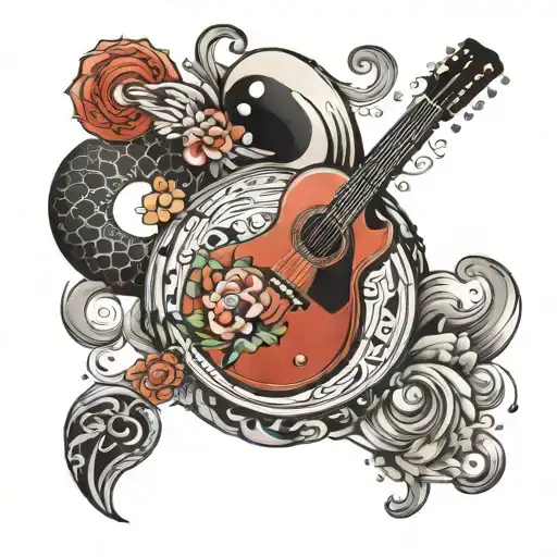 balance ying yang music guitar tattoo design idea