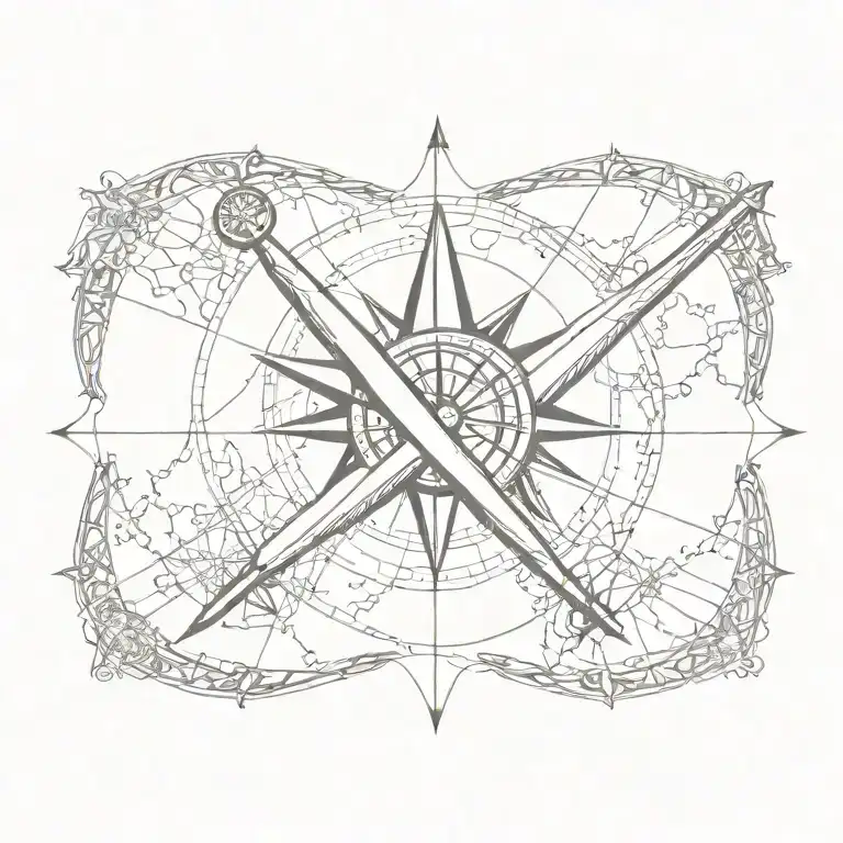 An elegant compass rose with field hockey motifs and aircraft blueprints, symbolizing your adventurous spirit and professional expertise tattoo design idea