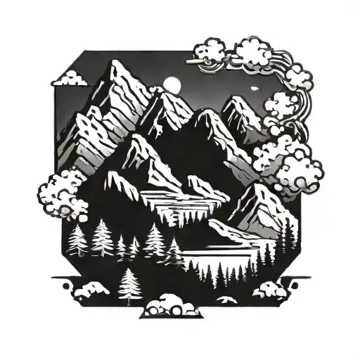 Create a tattoo of a mountain range with PlayStation symbols hidden in the scenery tattoo design idea