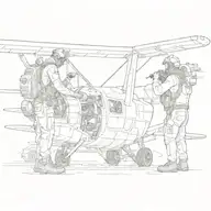 An aircraft engineer inspecting the engine of a plane with a snow leopard perched on their shoulder tattoo design idea