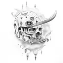 the number 56 with a sword going through it along with a crying eye inside 6 tattoo design idea