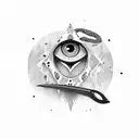 the number 56 with a sword going through it along with a crying eye inside 6 tattoo design idea