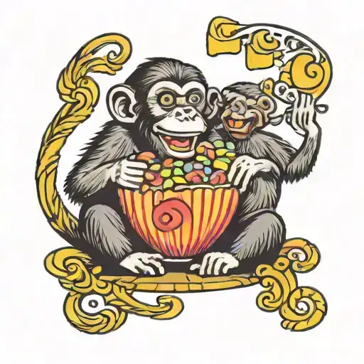 monkeys laughing and eating candies. tattoo design idea