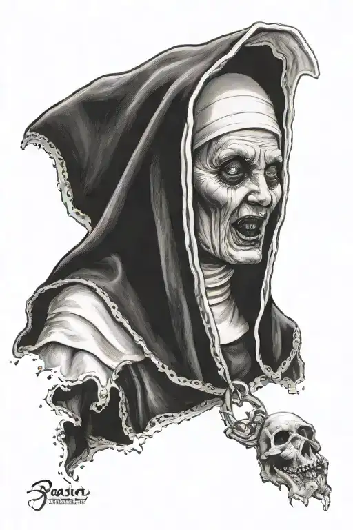 evil nun horny tattoo design idea
