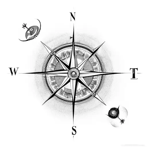 Compass with directions L T T B instead of north east south west with fade outs at top and bottom splashlike  tattoo design idea