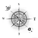 Compass with directions L T T B instead of north east south west with fade outs at top and bottom splashlike  tattoo design idea