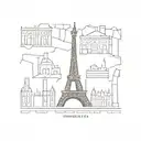 Paris style cobblestone patter with small almost unnoticeable patterns of NYC, Paris and London themes (not too iconic l tattoo design idea