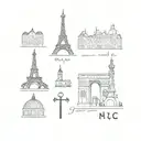 Paris style cobblestone patter with small almost unnoticeable patterns of NYC, Paris and London themes (not too iconic l tattoo design idea