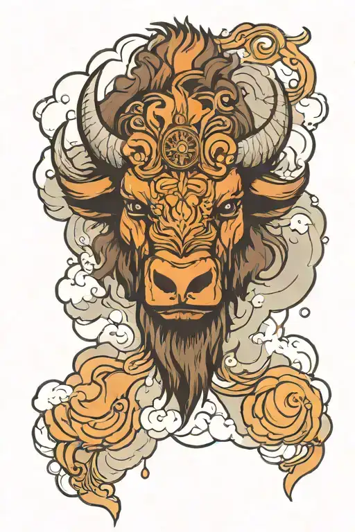 buffalo face in front of a storm tattoo design idea