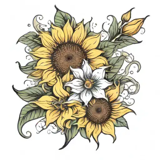 sunflower & lily tattoo design idea