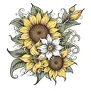 sunflower & lily tattoo design idea