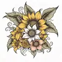 sunflower & lily tattoo design idea