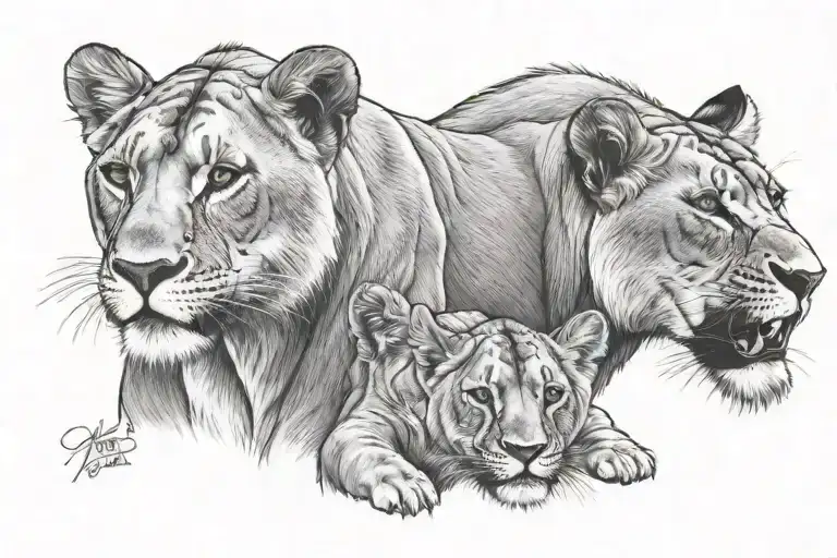lioness with two cubs tattoo design idea
