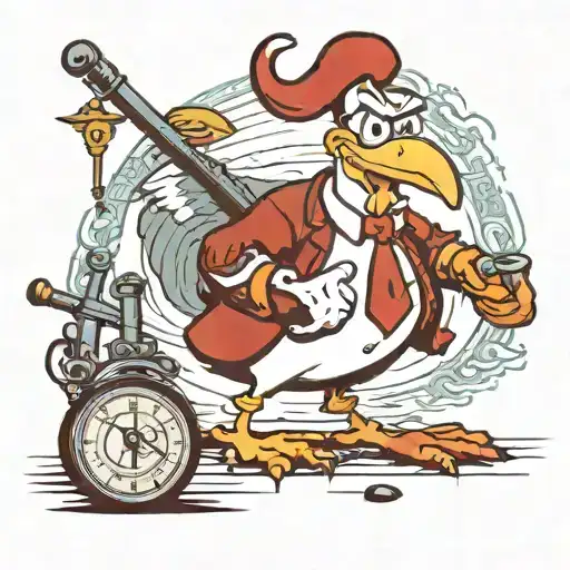 foghorn leghorn with a broken leg and crutch tattoo design idea