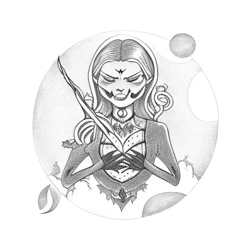 A witch casting a love spell under a Halloween moon tattoo design idea