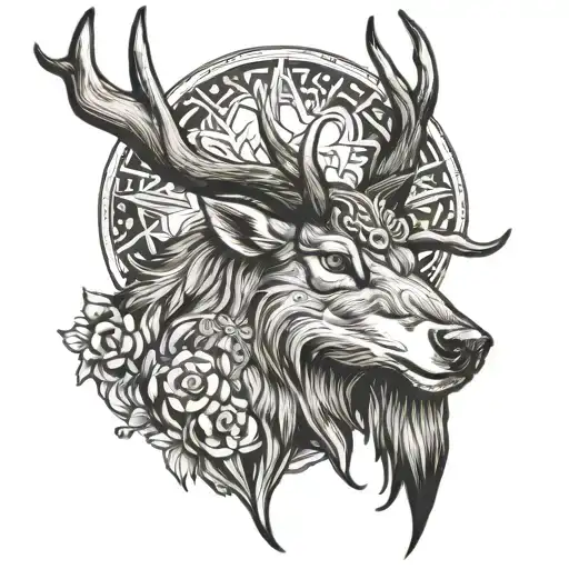 elk head wolf head tattoo design idea