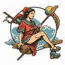 moon with stick figure looking forward tattoo design idea