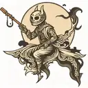 moon with stick figure looking forward tattoo design idea