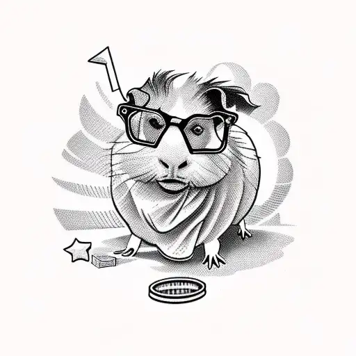 a guinea pig with glasses, isometric view  tattoo design idea