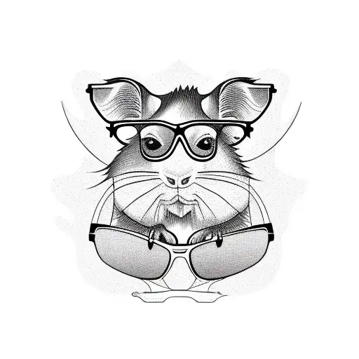 a guinea pig with glasses, isometric view  tattoo design idea