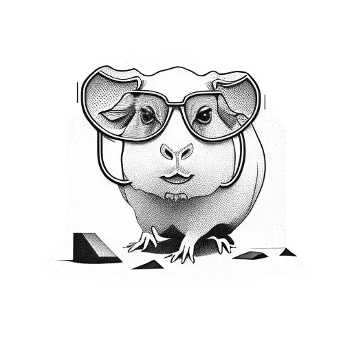 a guinea pig with glasses, isometric view  tattoo design idea