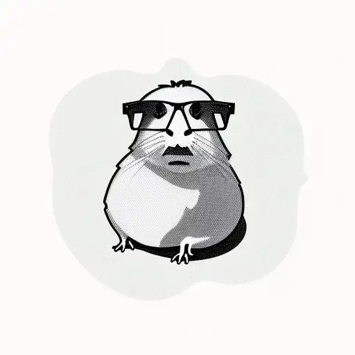 a guinea pig with glasses, isometric view  tattoo design idea